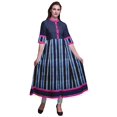 thumbnail image 1 of Bimba Robe Anarkali Longue à Rayures Bleues Shibori Ligne A pour Femmes Classique Imprimée Kurtis Indienne Tunique-X-Grand, 1 of 5