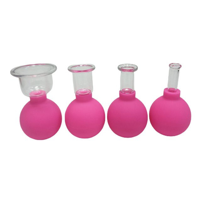 4 Size Facial Cupping Set Glass, Face Vacuum Massage Cup - Works Blue