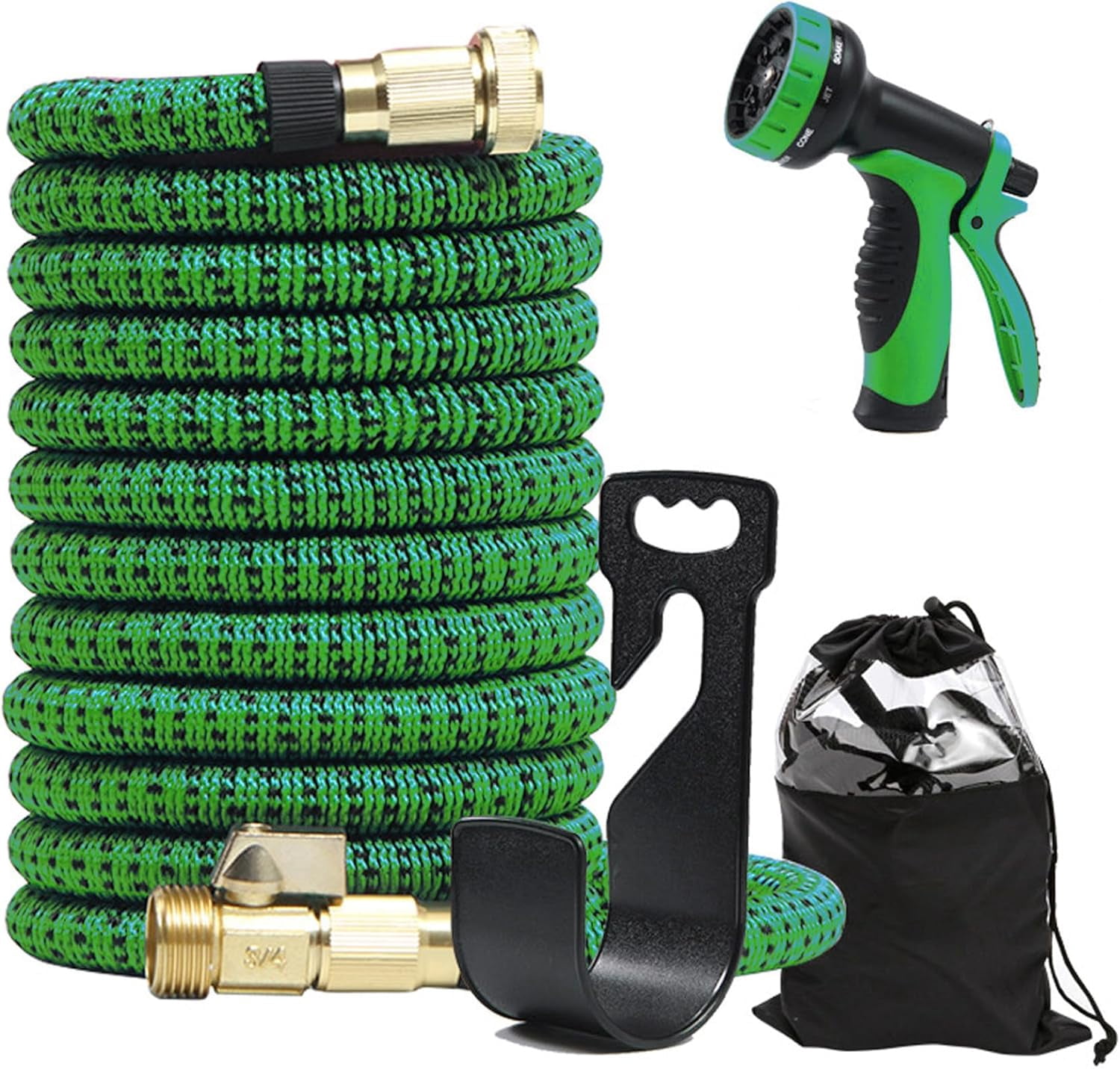 Kunova (TM) 100FT Garden Hose Expandable Hose - Heavy Duty Flexible Leakproof Hose - 10 Pattern High-Pressure Water Spray Nozzle & Bag & Plastic Holder.No Kink Tangle-Free Pocket Water Hose