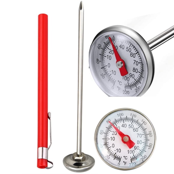 2 Pcs Thermomètre de Poche à Lecture Instantanée pour Mousser le Lait, Thermomètre à Cadran de 1 Po avec 3 Pochettes d'Étalonnage pour Boissons au Café, Chocolat, Mousse de Lait. (Acier Inoxydable)