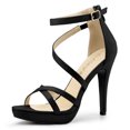 thumbnail image 1 of BLISSFUL STEP Women's Solid Color Stiletto Heel Zipper Ankle Strap Platform Sandals, 1 of 7