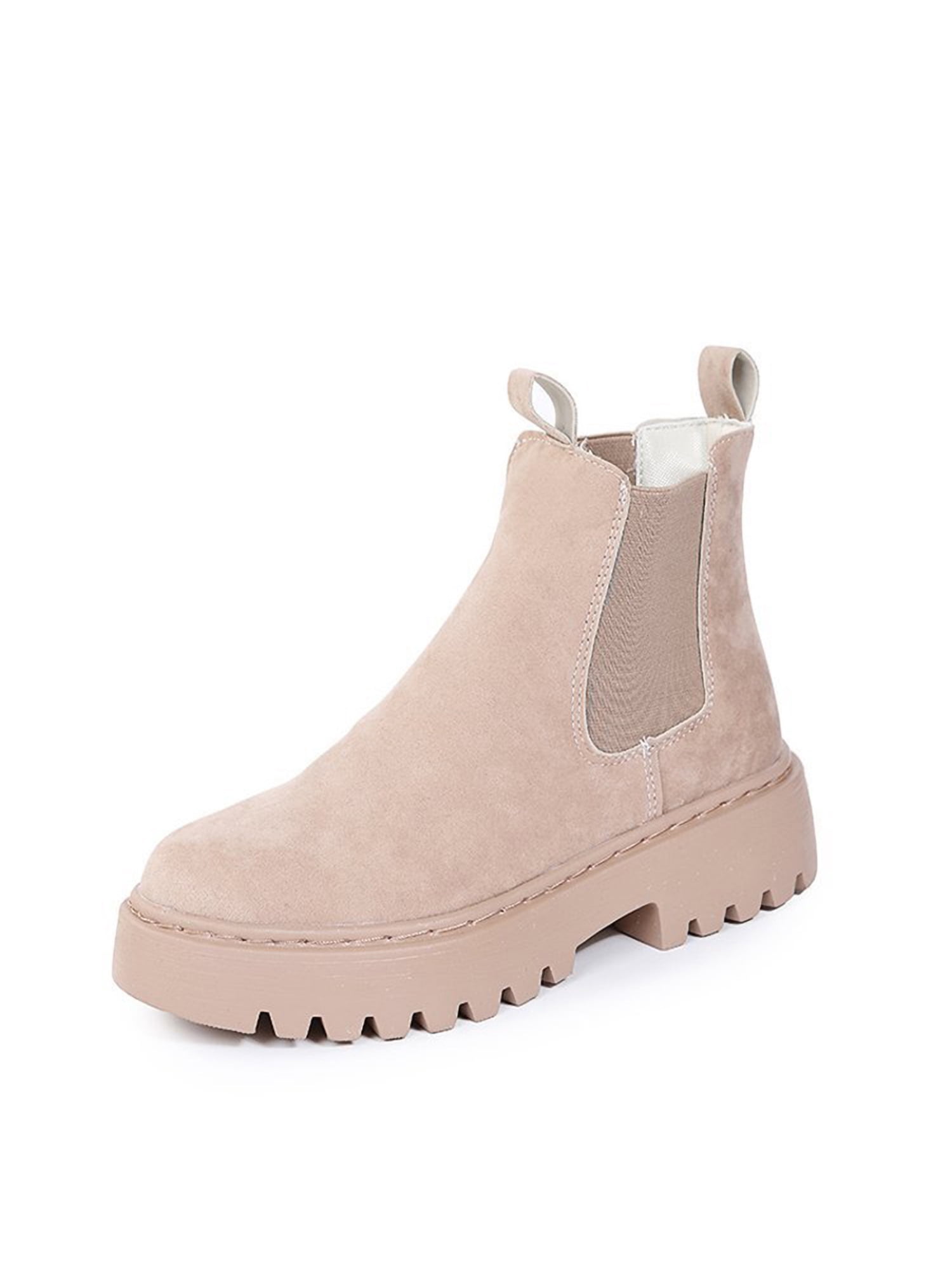 Woobling Womens Anti-Slip Winter Shoes Work Anti-Slip Round Toe Chelsea Boot Fashion Combat Booties Beige 7