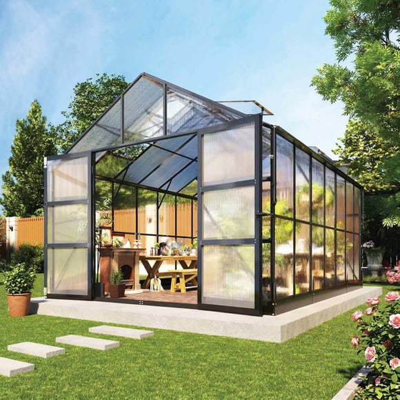 TMG Industrial Pacific Series 10' x 14' Premium Greenhouse, 8.4' Height, Aluminum Frame, Polycarbonate Roof and Walls, Slide & Lock System, TMG-GHP1014