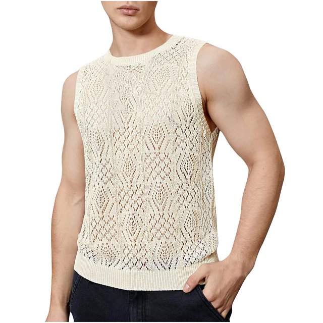 Chemises pour Hommes,Chemise Blouse Sans Manches à Col Rond Décontractée Unie Ajourée pour Hommes,Débardeurs Hommes,Débardeurs pour Hommes,Débardeurs pour Hommes