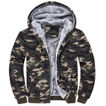 Penkiiy Windbreakers for Men Zip Up Hooded Fleece Sweatshirts Pullover Warm Winter Fuzzy Lined Camouflage Jackets Coats For Men Green XS Y2K Clothes