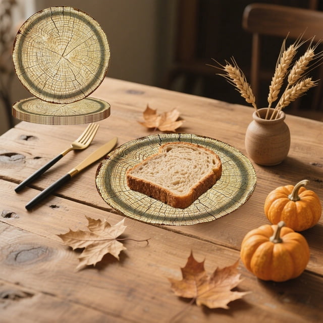 Chmadoxn Kitchen Gadgets, 10 Pieces Camping Wood Grain Dinner Plates Hunters Plates Hunting Birthday Party Decorations Lumberjack Dinner Camping Party Decorations Paper dinner plates