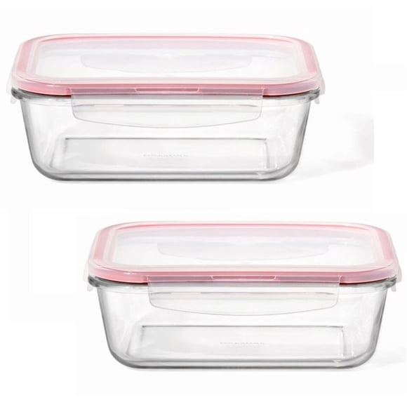 LocknLock - Set of 2 Airtight and Leakproof Glass Containers, 1L Capacity, Red