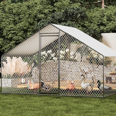 TROPOW Large Metal Chicken Coop with Walk-In Run, Heavy-Duty Galvanized Steel Poultry Cage, Waterproof & UV-Resistant Cover, Spacious Outdoor Coop for Chickens, Ducks, Rabbits