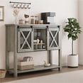thumbnail image 1 of Farmhouse Coffee Bar Cabinet, Sideboard Buffet Cabinet with Sliding Barn Doors, Storage Wine Bar Cabinet with Wine Glass Rack for Kitchen, Dining Room, Entryway, 1 of 8