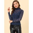 thumbnail image 2 of INSPIRE CHIC Haut Transparent d'Halloween pour Femme à Manches Longues, Col Roulé, Blouse en Dentelle Florale Transparente TP Bleu Marine, 2 of 5