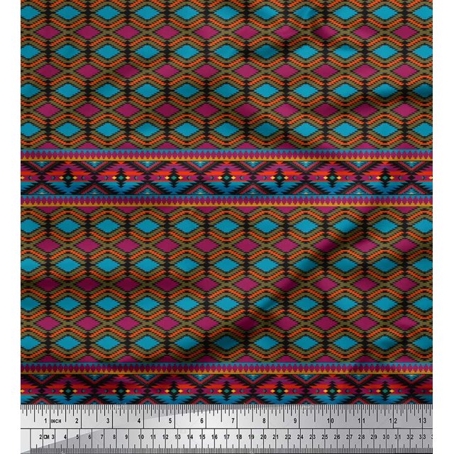 Soimoi Black Silk Fabric Aztec Geometric Fabric Prints By Yard 42 Inch Wide