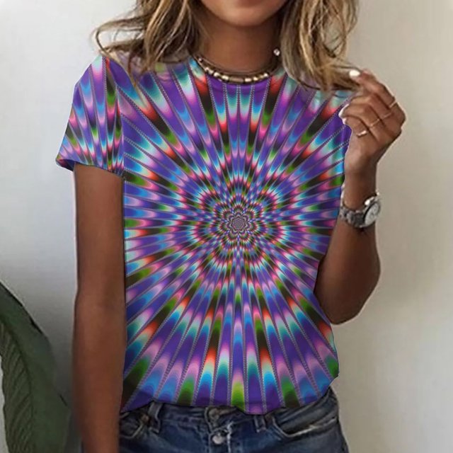 Hauts d'Été Grande Taille pour Femmes, T-Shirt Décontracté Ample à Imprimé Floral Col Rond Manches Courtes Col en V en Liquidation