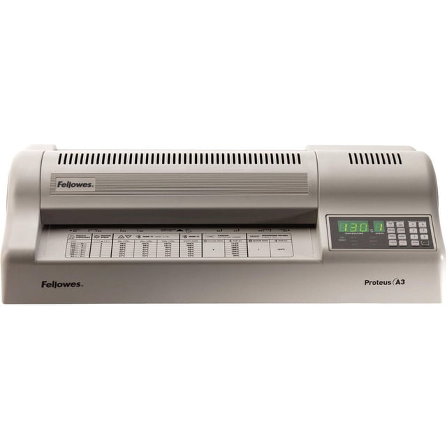 Proteus™ 125 Laminator by Fellowes, un Laminateur Professionnel Gris Pâle à Six Rouleaux avec Commandes DEL Numériques pour une Température et une Vitesse Réglables, Lamine des documents et des Planches de Montage jusqu'à 13 Pouces de Large et 1/8 Pouce d'Épaisseur Sans Support, Doté d'Un mode Inversion pour le Repositionnement de Pochettes.