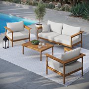 Modway Wren 4 Piece Outdoor Patio Furniture Set in Natural Driftwood, White