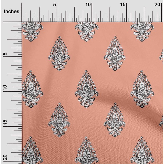 oneOone Cotton Poplin Fabric Leaves|Floral & Paisley Block Print Fabric BTY 56 Inch Wide