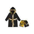 thumbnail image 3 of RUNQHUI Kids Boys Boxing Outfits Metallic Satin Hooded Robe Cloak and Shorts Set Boxer Party Fancy Dress B4 6, 3 of 5