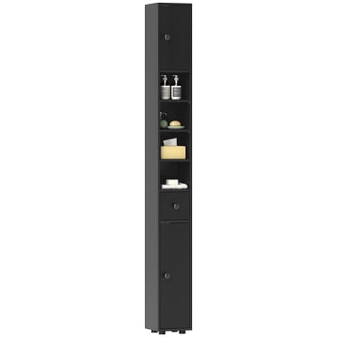 kleankin Armoire de Rangement de Salle de Bain avec Étagères, Armoire pour Papier Hygiénique, Noir