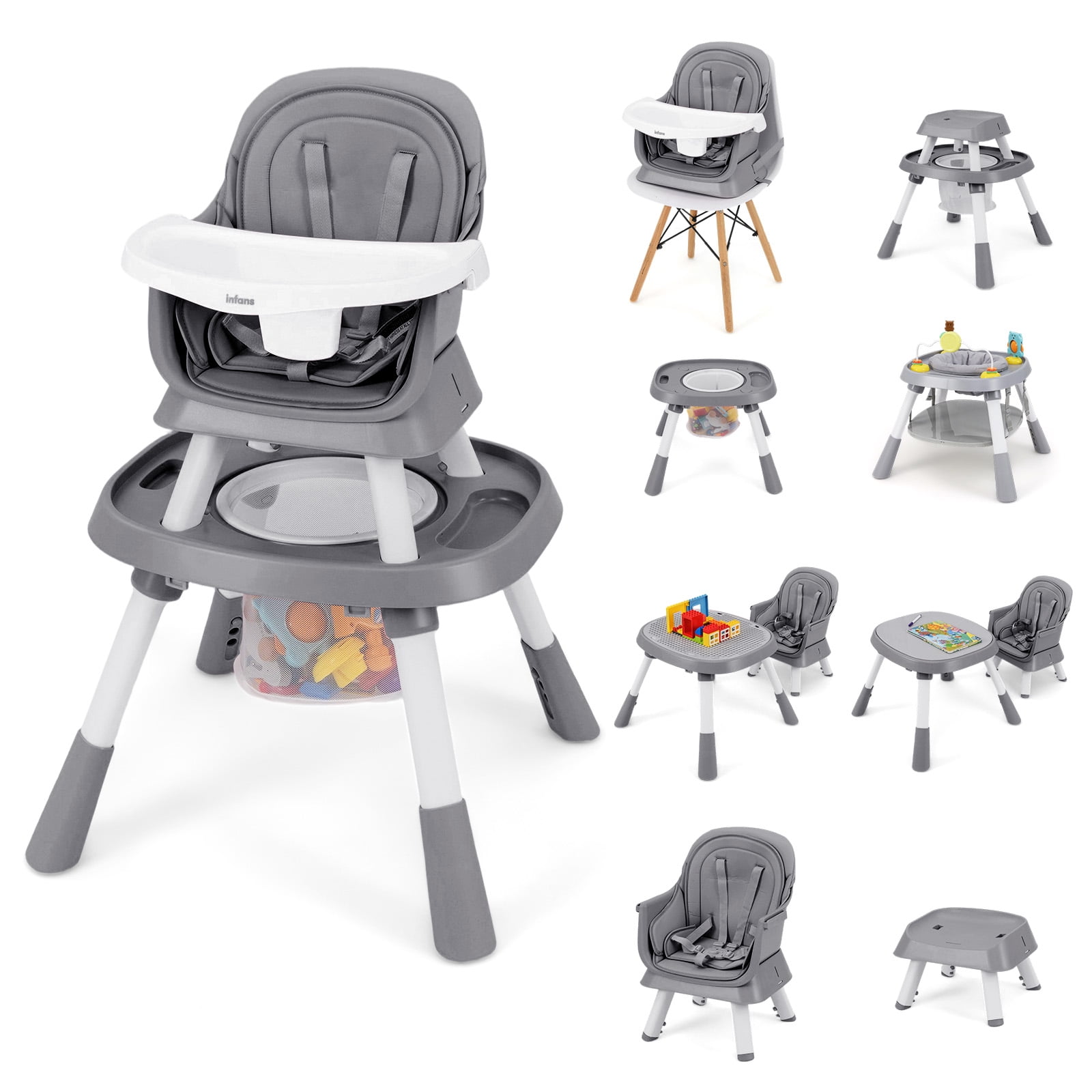 OLAKIDS 9 in 1 High Chair, Convertible Baby Highchair for Babies and Toddlers, Table and Chair Set Building Block Infant Dining Booster Seat, Kids Stool with Activity Children Play Kitchen