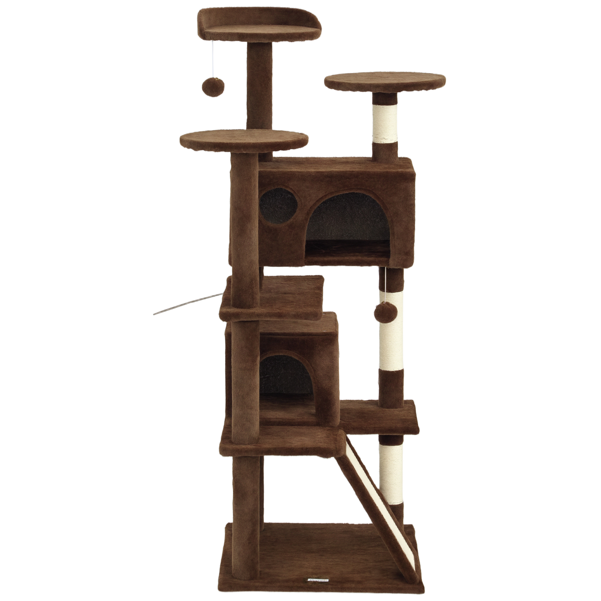 CoSoTower 54" Cat Tree, Multi-Level Cat Tower with Scratching Posts, Cat Condos, Bed, Platforms, Ramp, Toy Ball, Light Brown