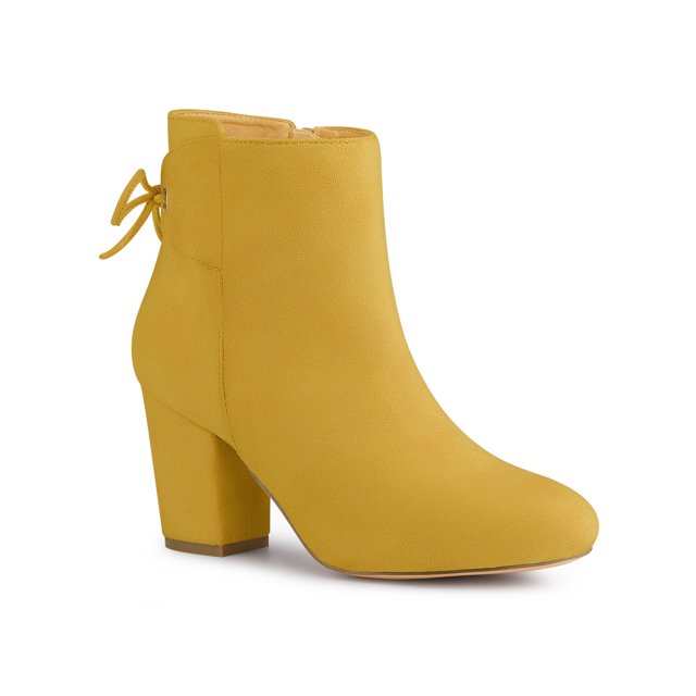 Unique Bargains Women's Block Heel Lace Up Back Ankle Boots