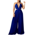 thumbnail image 1 of Womens Halter Neck Backless Loose Chiffon One-Piece Wide Leg Jumpsuit Overalls Full Length Long Pants Beach Boho Rompers, 1 of 7