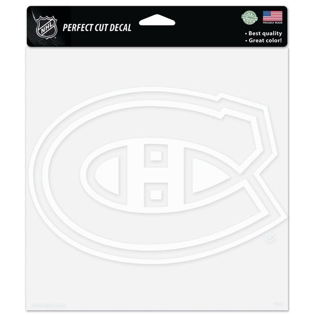 Canadiens de Montréal Perfect Cut Decals Autocollant Blanc de 8 Pouces X 8 Pouces Montrant une Décalcomanie de Précision du logo Canadiens de Montréal sur un Dos en Vinyle Transparent, Emballé avec la Marque LNH et le Drapeau Américain, Fabriqué à Partir de Vinyle Extérieur durable avec Adhésif permanent, Convient à l'Application sur Diverses surfaces de Ventilateurs.