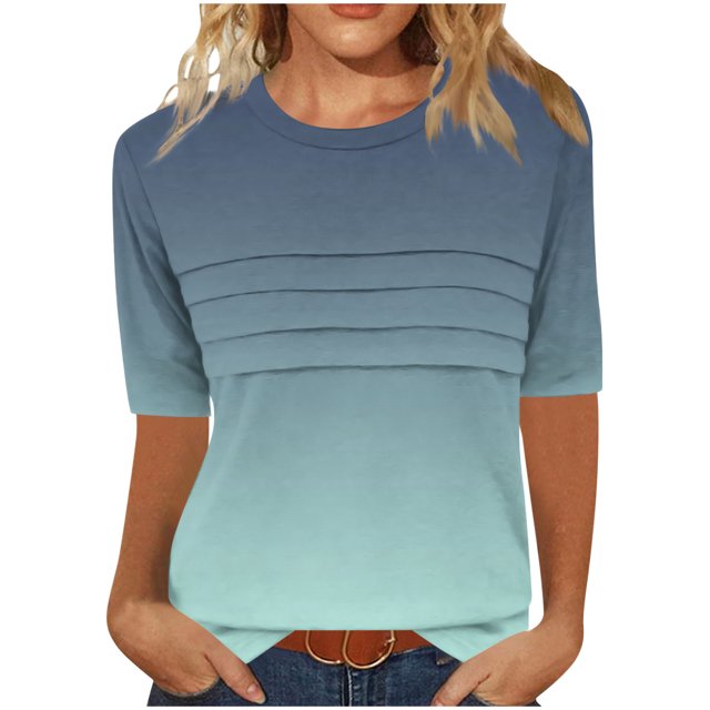 Pisexur Hauts de Printemps pour Femmes 2025, Hauts pour Femmes, T-shirt à Manches 3/4 Col Rond Froissé Mode pour Femmes, Coupe Ample, Manches Courtes, Vert Armée, TG