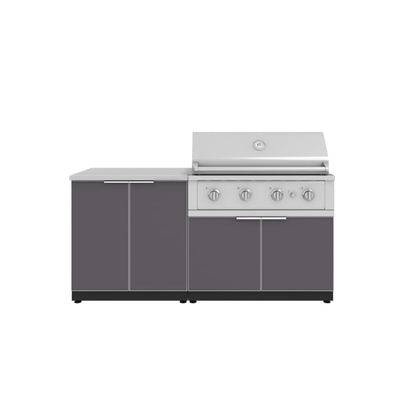 NewAge Products Outdoor Kitchen Aluminum 4 Piece Cabinet Set with 2 Door, Grill Cabinet, Performance Grill and Countertop