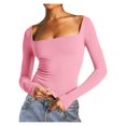 thumbnail image 1 of Timegard Hauts de Sortie pour Femmes Camisoles Col Carré Manches Longues T-Shirt Froncé Automne Décontracté Ajusté Hauts, 1 of 6