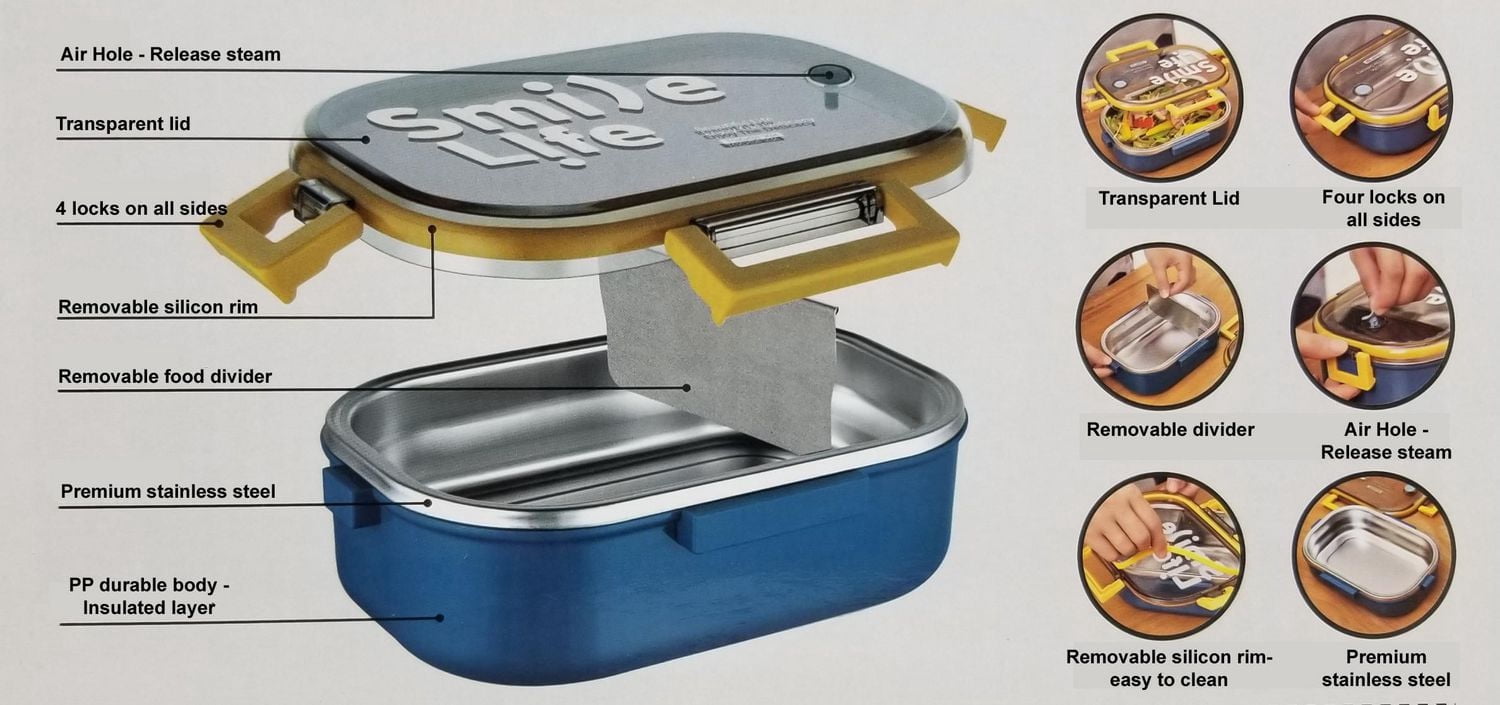 Tedemei Stainless Steel Insulated Lunch Box 980ml with Adjustable Compartment in Green.