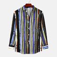 thumbnail image 2 of Chemise à Manches Longues pour Homme Mode Homme Automne Hiver Poche Latérale Simple Col Montant Chemise à Manches Longues Rayée Haut, 2 of 9