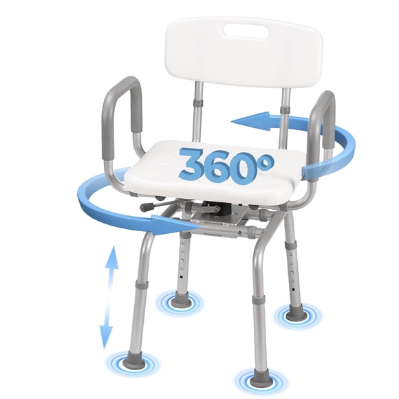 MaxKare 360° Swivel Shower Chair with Back and Arms, 5 Levels Adjustable Height Shower Stool, Support Up to 300 Lbs
