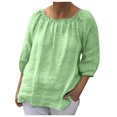 thumbnail image 1 of AherBiu Hauts Grande Taille pour Femmes Manches 3/4 Chemises d'Été en Coton et Lin Décontractées Coupe Ample Col Rond, 1 of 6