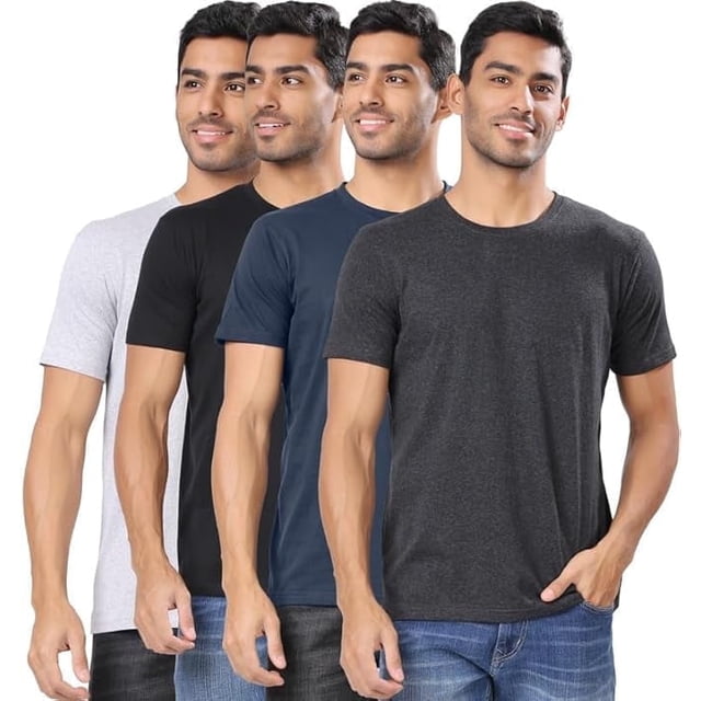 London Hills T-Shirts à Col Rond pour Hommes – Lot de 4 T-Shirts Unis en Mélange de Coton / Coupe Régulière, Manches Mi-Longues, Multicolore / Basiques Doux et Respirants pour le Quotidien