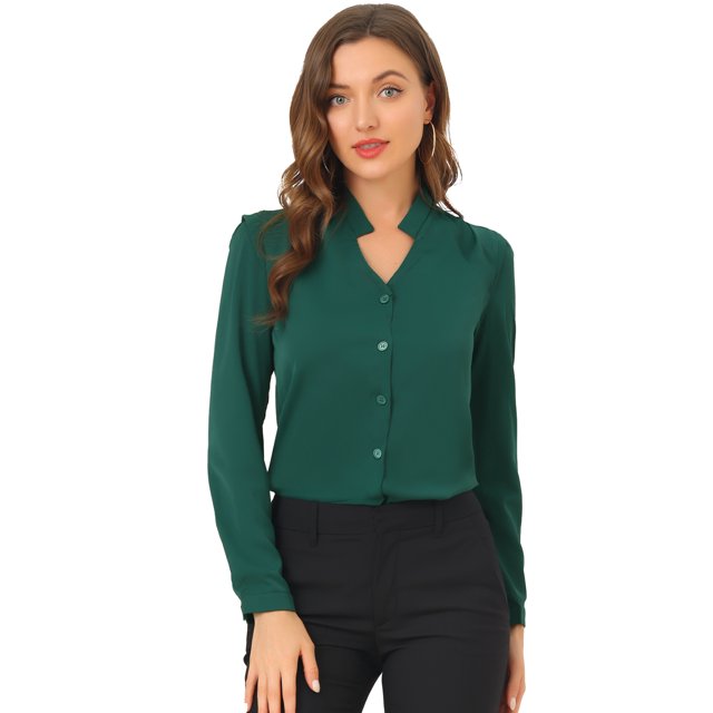 INSPIRE CHIC Chemise Élégante à Manches Longues Col en V pour Femmes TP Vert