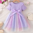 thumbnail image 2 of MIASHUI Robe Tutu en Tulle pour Bébé Fille, Tout-Petit, à Volants, Manches Courtes, Fleur, Princesse, Robe d'Été de Fête, Violet Pâle, 7-8 Ans, 2 of 3