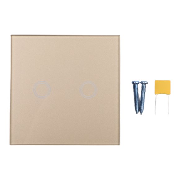 2 Gang 1 Way Touch Light Switch for LED and Incandescent Bulbs, Tempered Glass Panel Smart Wall Switch with LED Indicator, No Neutral Wire Required, White Finish for Home Office Hotel Lighting Control