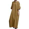 thumbnail image 2 of Gspmoly Robes pour Femmes Grande Taille, Mode pour Femmes Coton et Lin Col Ras du Cou Ample Manches Bouffantes Demi-Manches Robe Longue Unie Robes d'Été pour Femmes Offres, 2 of 8