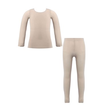 vastwit Ensemble de sous-Vêtements Thermiques pour Filles Ultra Doux Col Ras du Cou Manches Longues Couche de Base Haut Collants pour Danse Ballet Nude S
