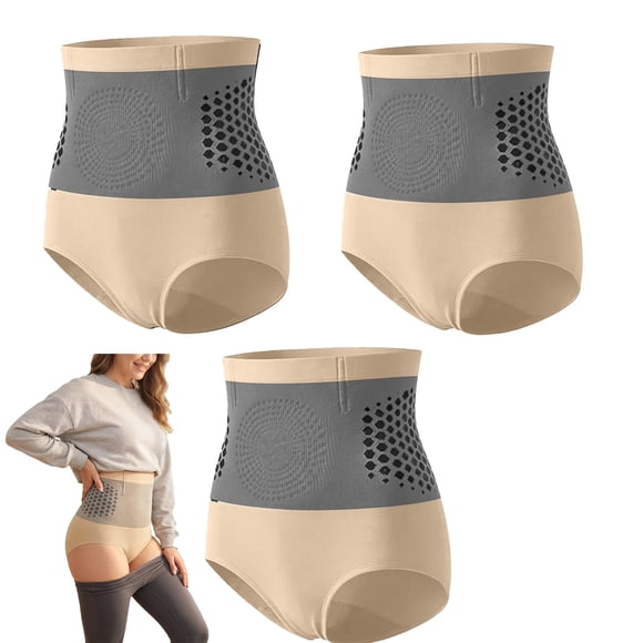 SZJXBUY Everyday Shapewear for Women 3 Piece Stretch Tummy Control Skinny Panty High-Waist Shaping Underwear Breathable Shaper Briefs for Daily Wear Beige,M