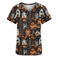 thumbnail image 3 of Hauts Funicet pour Femmes,Shorts pour Femmes,Haut de Travail à Col en V pour Femmes Imprimé d'Halloween à Manches Courtes avec Poche,Hauts à Manches 3/4 pour Femmes,Hauts d'Halloween pour Femmes, 3 of 5