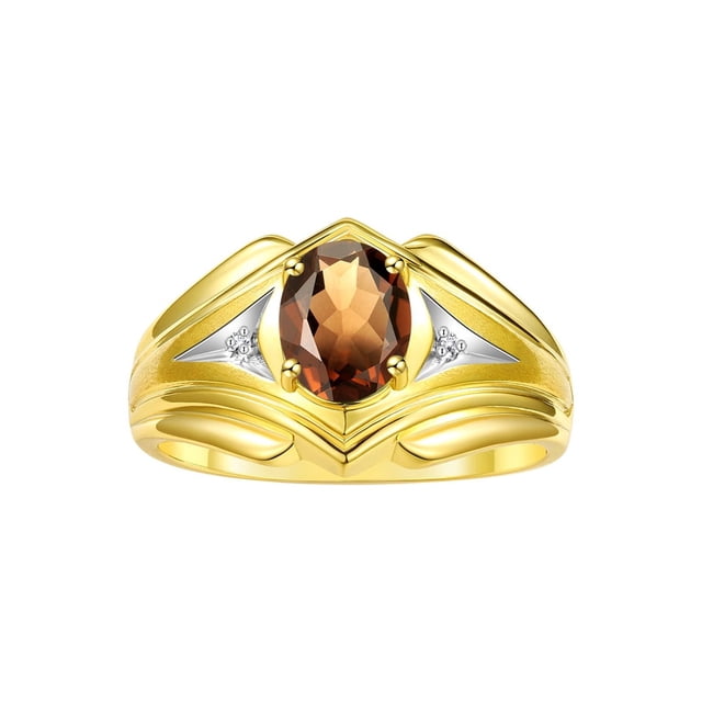RYLOS Men's Rings 14K Yellow Gold Rings Classic Designer Style 9X7MM Oval Gemstone & Diamond Ring Smoky Quartz June Birthstone Rings For Men Size 11