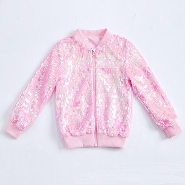 YUNAFFT Girls Glitter Windbreaker Jacket Long Sleeve Full Zip Casual Loose Fit No Hood Solid Color Outerwear for 2-12 Years