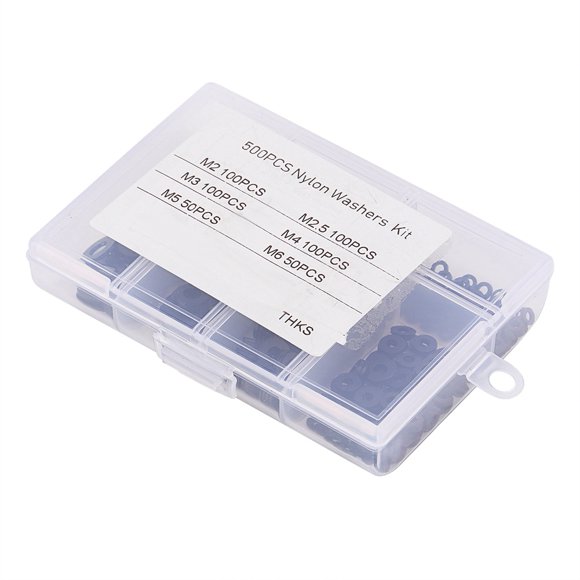 LHCER 500pcs M2-M6 Nylon Flat Washer Gasket Plain Washers Assortment Kit with Box,Washer, Flat Washer