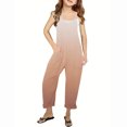 thumbnail image 1 of RXIRUCGD Girls Casual Jumpsuits Gradient Print Sleeveless Summer Rompers Long Pants With Pockets For 5-14 Years( Khaki, Size:7 Years ), 1 of 6