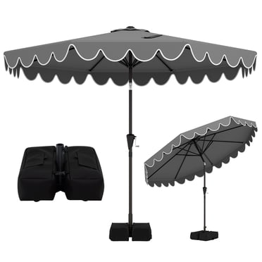 Costway Parasol de Patio 10 Pi avec Base Lestée, Sacs de Sable, Inclinaison à Bouton-Poussoir et Manivelle Gris