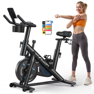 MERACH Vélo d'exercice magnétique maison Stationary Bike avec application gratuite Cyclisme intérieur silencieux avec 270lbs Poids Capacité Rack Dumbbell