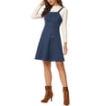 thumbnail image 2 of INSPIRE CHIC Women's Faux Suede Button Decor A-Line Mini Overall Dress L Dark Blue, 2 of 6