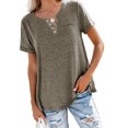 thumbnail image 1 of MAWCLOS Dames T-Shirt Couleur Unie Tops V Cou Tee Confortable Rue à Manches Courtes Chemisier Café XL, 1 of 8
