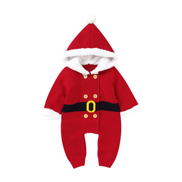Honganda Bébé Noël à Capuche Romper avec Double-Breasted, Boule de Fourrure